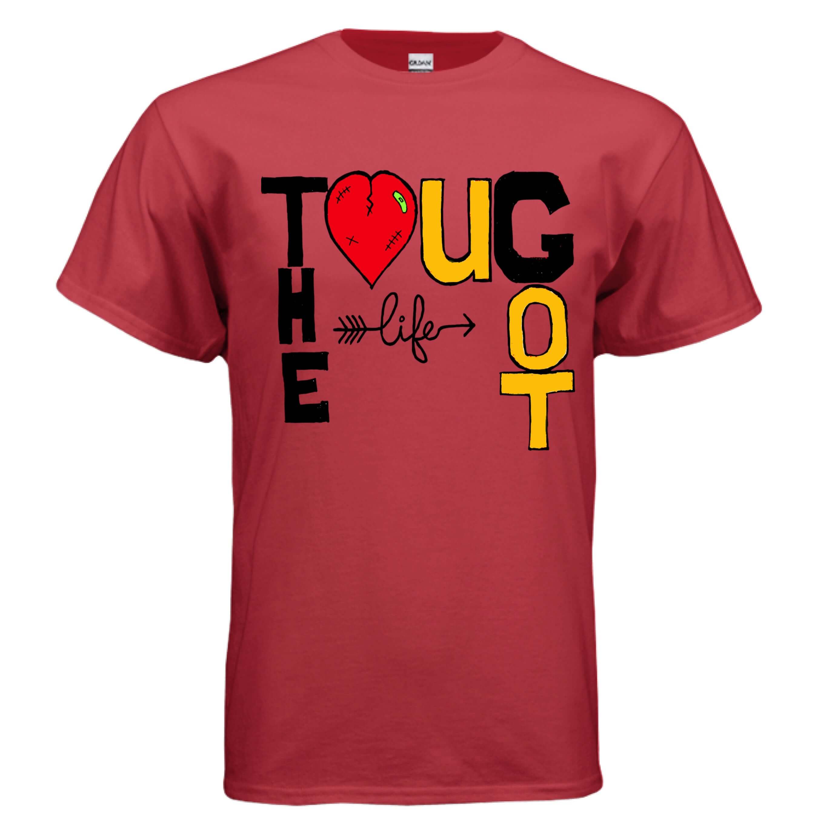 STONERKEY THUG LIFE graphic t-shirt in red featuring bold text and heart design.