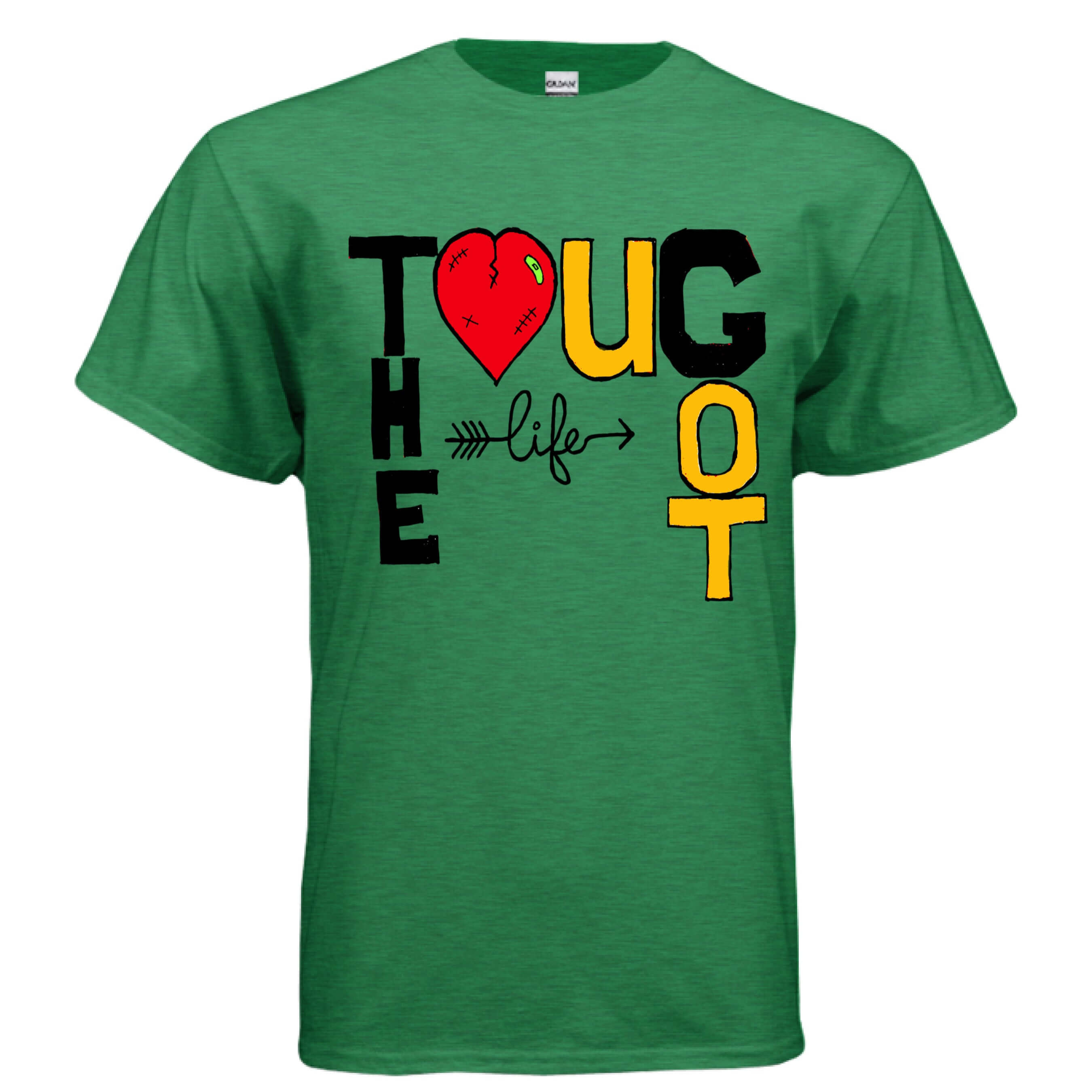 STONERKEY THUG LIFE green t-shirt with bold graphic text and heart design.