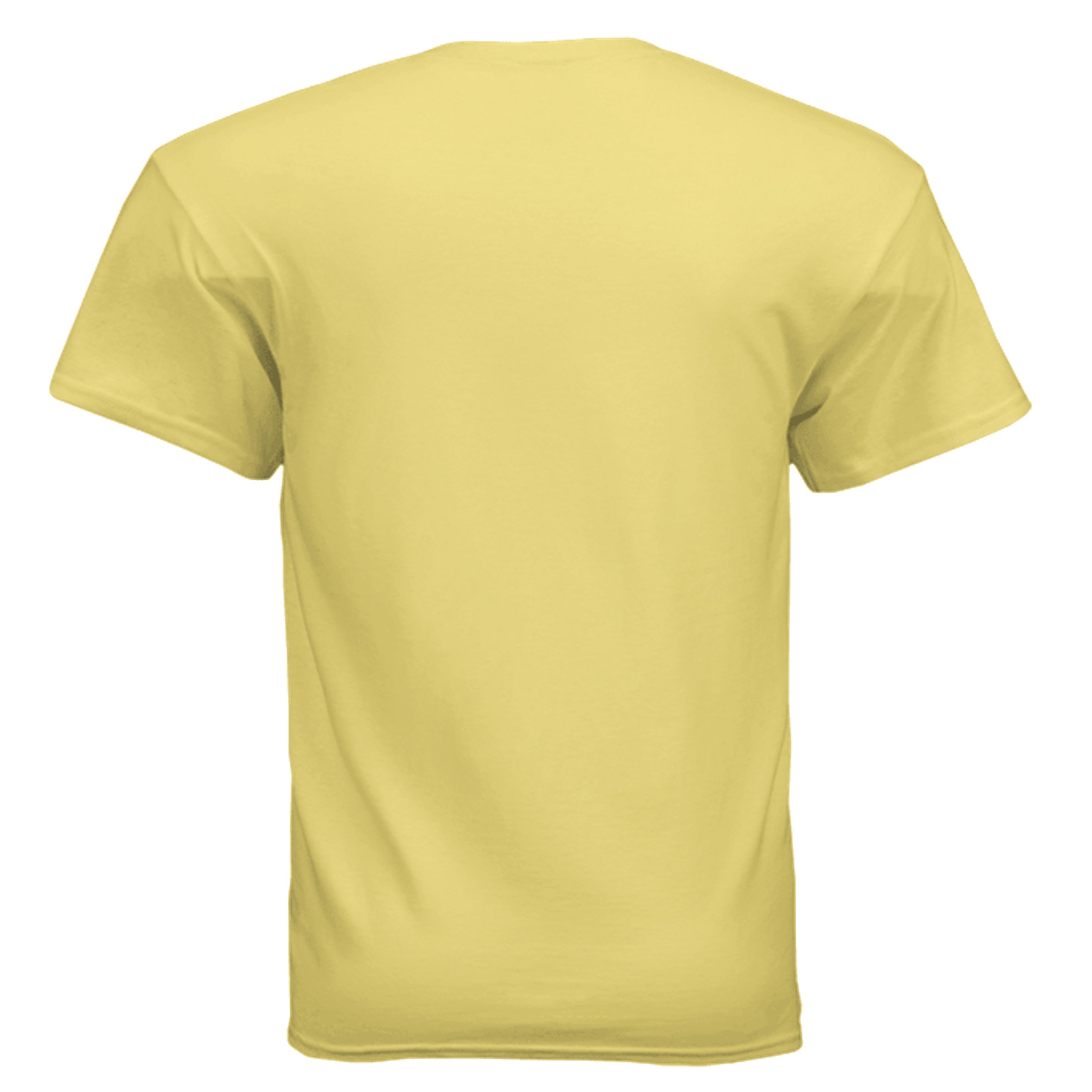 Back view of a yellow STONERKEY GOOD VIBES t-shirt, featuring a soft and breathable fabric design.