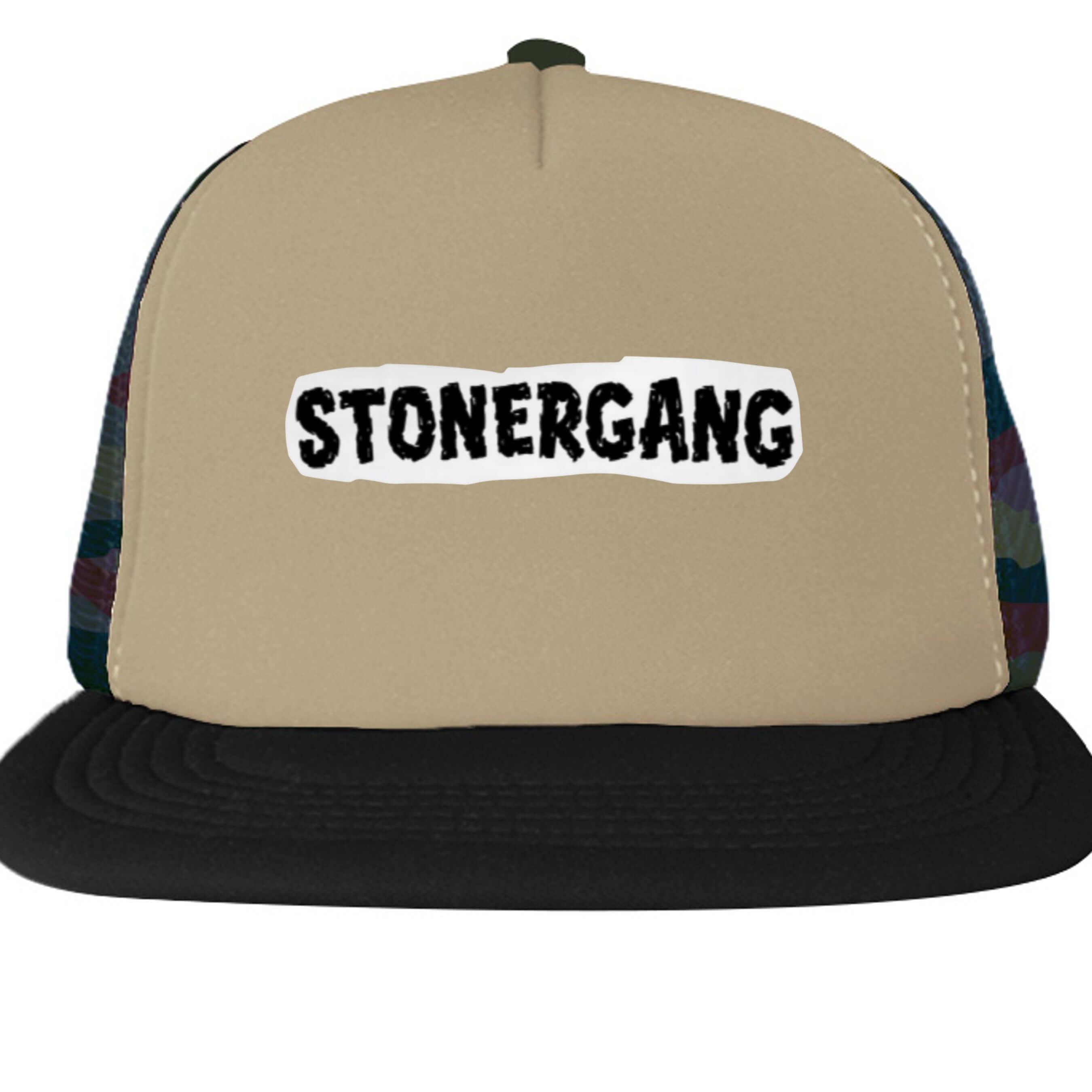 STONERGANG HATS trendy hat featuring a beige front and colorful patterned sides for casual style and comfort.