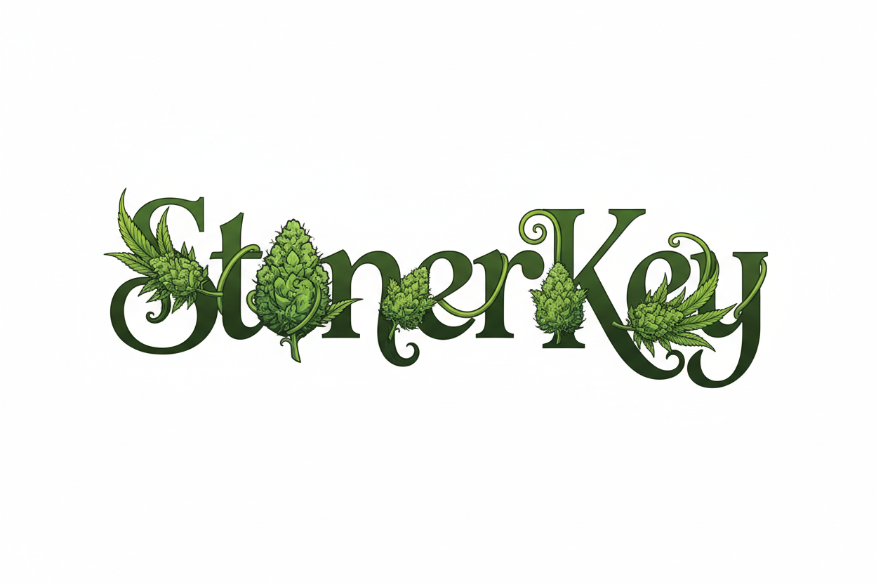 The word StonerKey design with cannabis flowers 